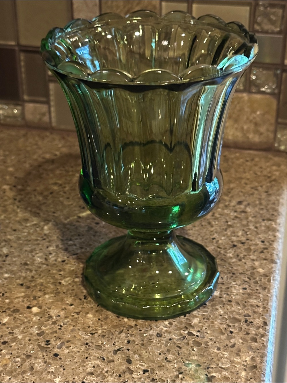 Vintage Green Glass Decorative Pedestal Vase - Home Accents